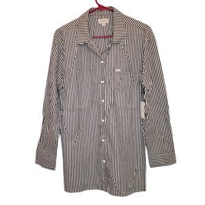 New Brixton womens Bowery Overshirt navy blue striped button up shirt size med